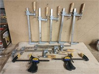 Group of woodworking clamps