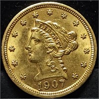 1907 $2.50 Liberty Gold Quarter Eagle Gem BU