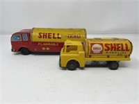 2 Tin Lithographed Shell Tanker Trucks, 6.5" & 9"L