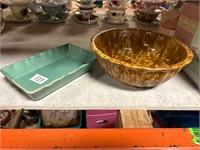 Vintage stoneware bowl, ceramic blue tray