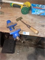 Sm Clamp On Bench Vise & Brass Hammer