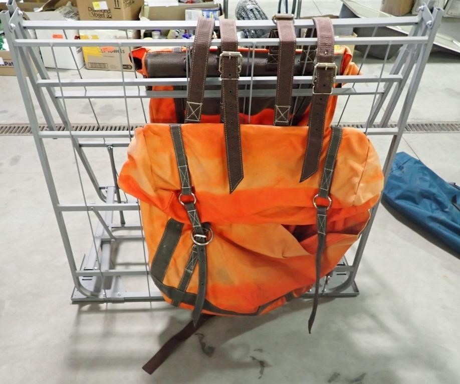 SET OF CANVAS PANNIERS, ORANGE, W/BED FRAME/RACK