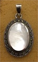 Oval Mother Of Pearl Marcasite Pendant