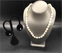 Multi-Color Pearl Necklace With Earrings
