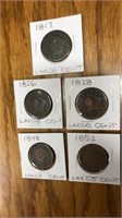 5 large 1cebt coins. 1817, 1826, 1828, 1848,