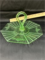 Green depression glass tidbit tray