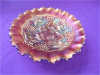 NORTHWOODS GRAPES PATTERN CARNIVAL GLASS BOWL