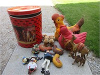 Coca Cola Tin w/Various Stuffed Animals