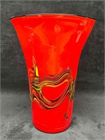 Vibrant Red Hand Blown Art Glass Vase