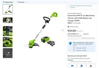 N3582  Greenworks 12" Cordless String Trimmer