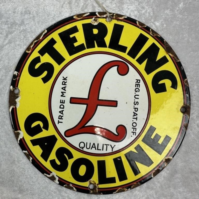 Round Enamel 'STERLING GASOLINE" Door Push