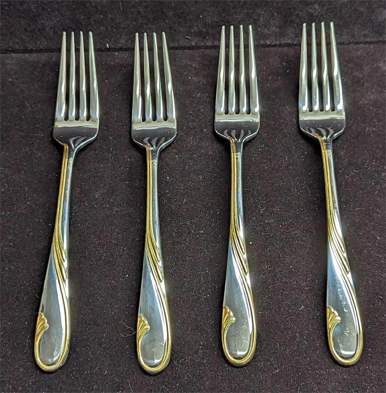 4 Retired Gorham Golden Swirl Oval Dinner Forks B