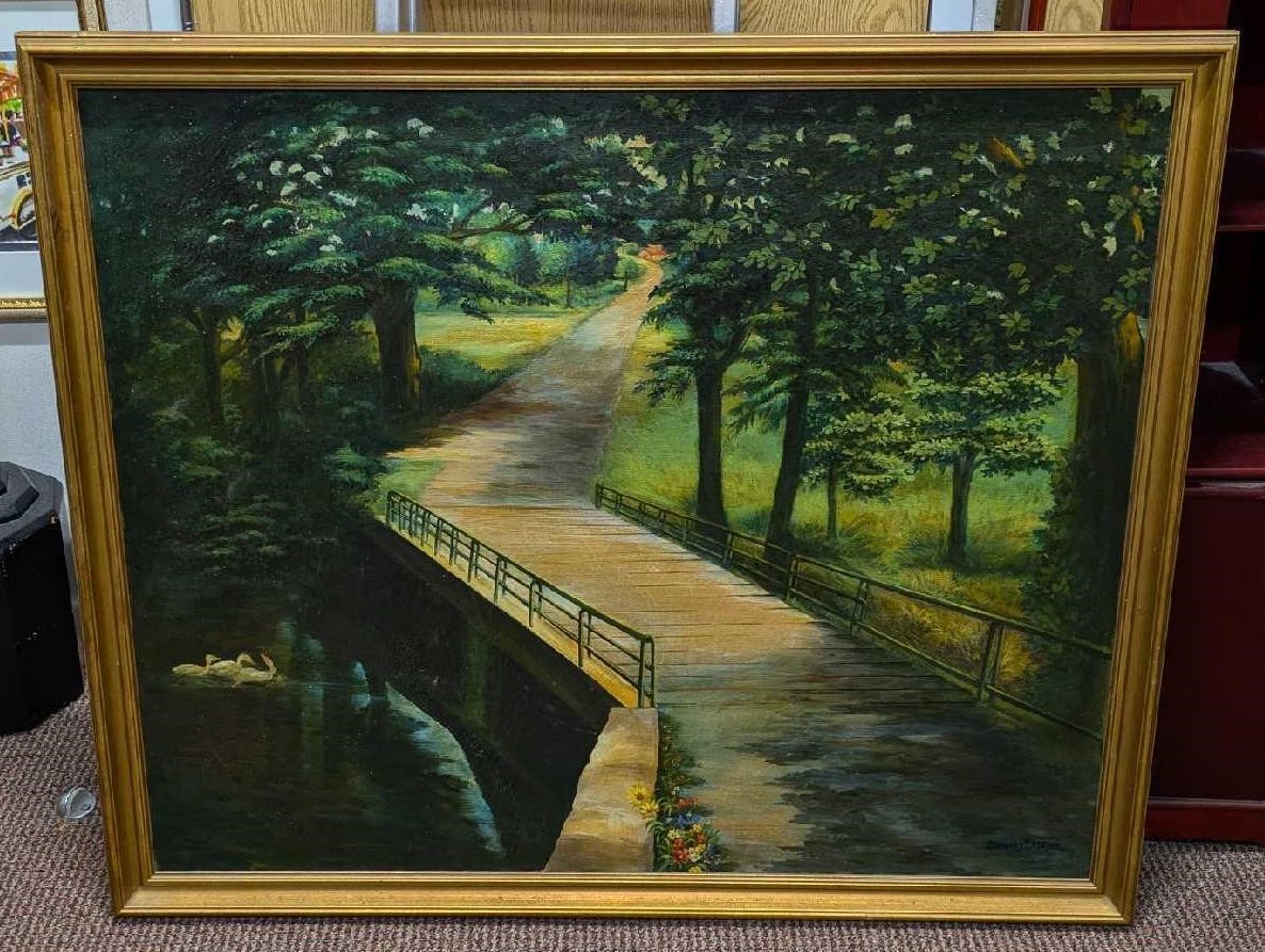 Vintage Stanley S Mayer Oil On Canvas Forest Bridg