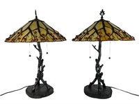 Pair Modern Stained Glass Lamps