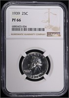 1939 PROOF WASHINGTON QUARTER NGC PF66