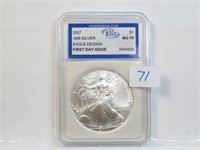 2007 Silver Eagle 1 oz Pure Silver MS 70 IGS