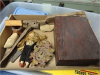 Dolls, wood box, bottle cap press, small cuckoo
