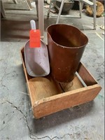Wooden Crate with Metal Ice Scope and Bucket