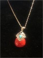 Sterling Silver 18In necklace coral turqoise color