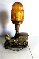 Vintage Brass Table Lamp w/ Amber Shade