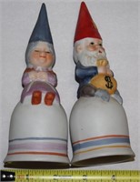 1979 Pair MSR Imports Ceramic Gnome Couple Bells