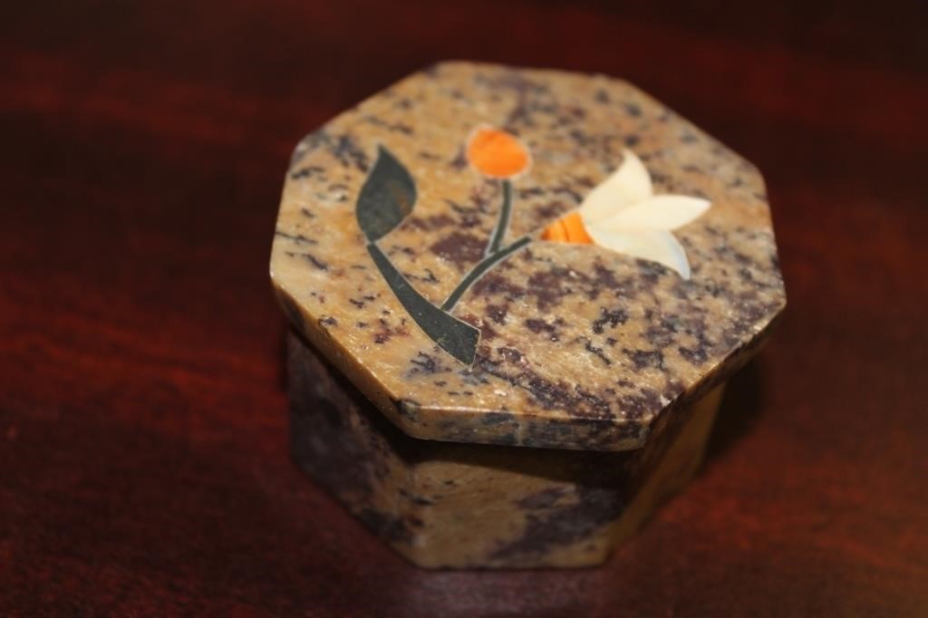 A Small Inlaid Stone Trinket Box