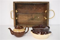 ROPE HANDLE CRATE/TRAY - TEAPOT - LIDDED CROCK
