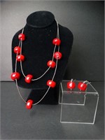 Red Coral Necklace & Earring Set