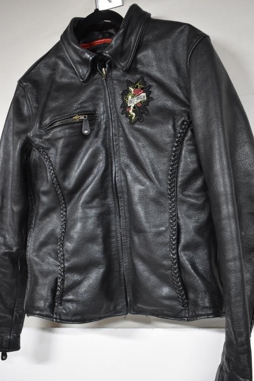 Ladies Leather King Jacket w/Harley Patches Sz M