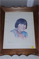 15" X 18" NATIVE AMERICAN WOMAN FRAMED