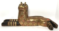 Egyptian Wood Carved Cat with Brass Accents