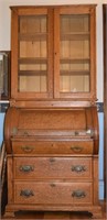 Antique oak barrel rolltop secretary desk
