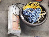 Pot with Rope, Plastic Sheeting, Pump