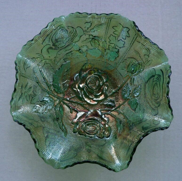 Imperial Emerald Green Carnival Glass Open Rose