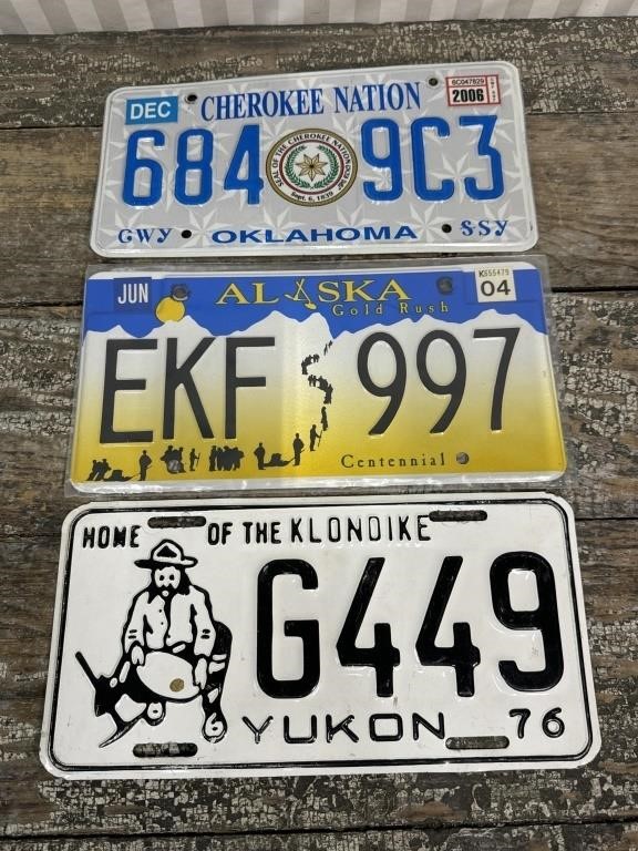 3 license plates - Oklahoma 2006, Alaska 2004,