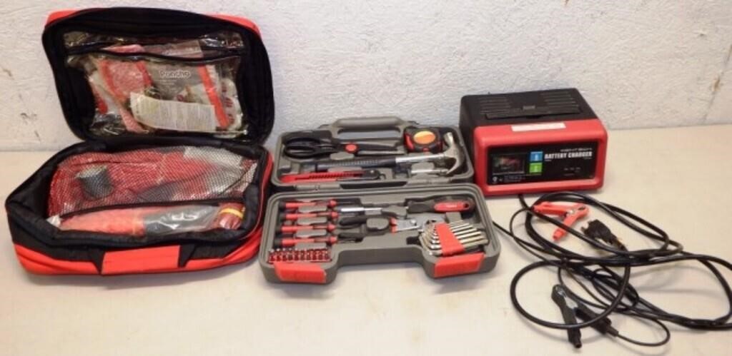 Vehicle Battery Charger, Emergency Kit & Tools