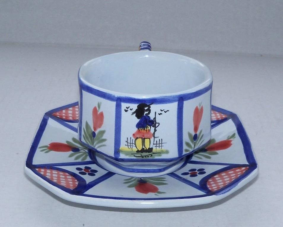 HB Quimper Mistral Blue Breton Man Octagonal Cup