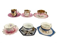 6 Precious Antique German Mini Tea Cups & Saucers