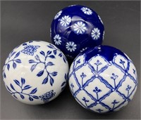 Set of 3 Blue & White Porcelain Balls