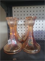 Carnival Glass Candle Stick Holders