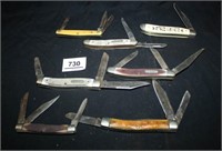 Schrade Pocket knives; 7 total;Scrimshaw; Oldtimer