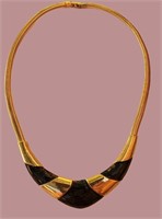 ELEGANT VINTAGE GOLD & BLACK BIB COLLAR NECKLACE