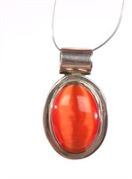 CORAL STONE & MEXICAN STERLING SILVER PENDANT