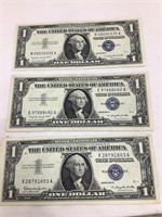 (3) $1 Silver Certificates, Blue Seal