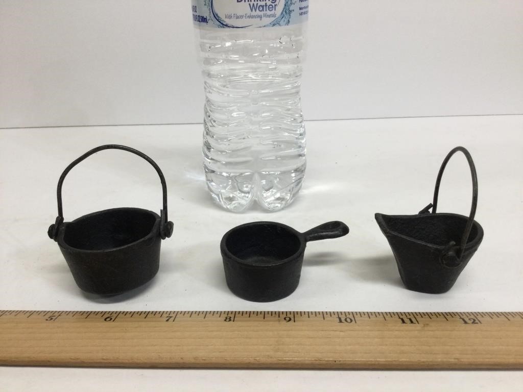 3 Miniature Cast pieces- Coal Bucket Bean Pot Pan