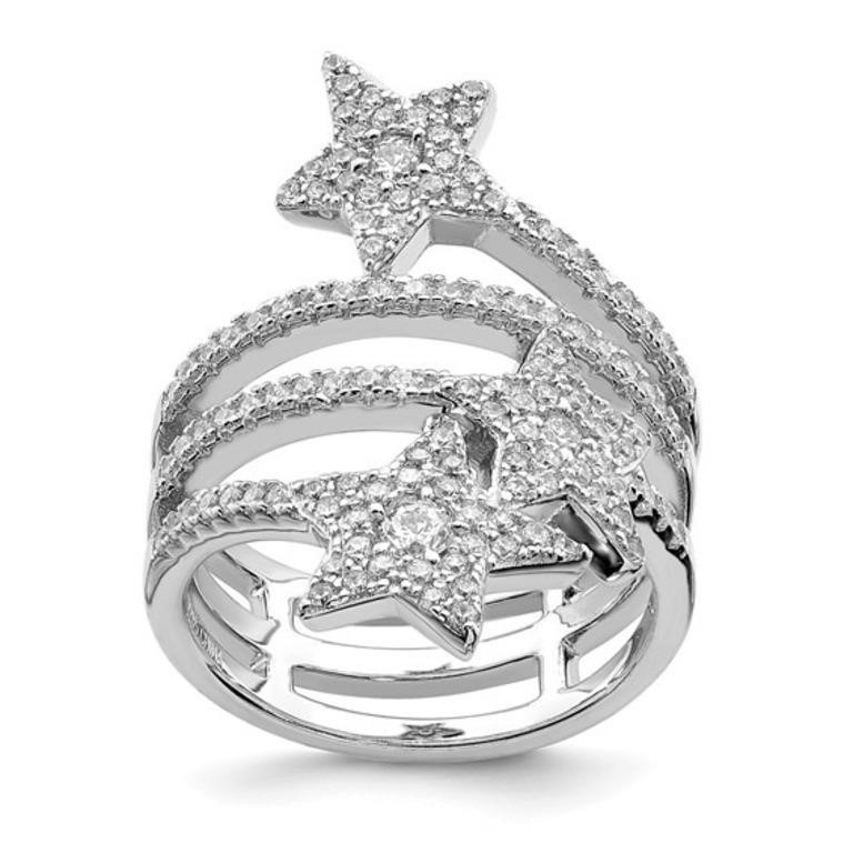 Sterling Silver Rhodium-plated Crystal Star Ring