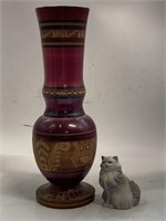 Vintage Wooden Carved Floral Design Vase and