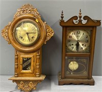 2 Wood Wall Regulator Clocks incl Alaron