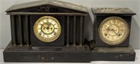 2 Antique Cast Iron Clocks; Ansonia as is