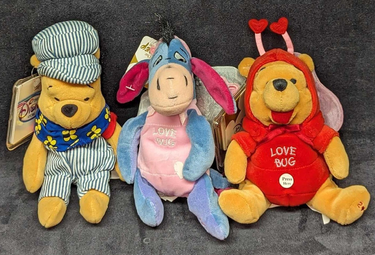 3 Valentine And Train Eeyore & Pooh Bean Bag Dolls